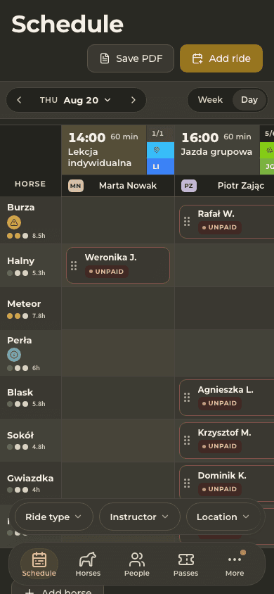 screenshot — today's schedule