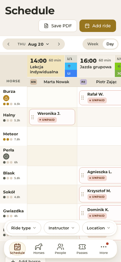 screenshot — today's schedule