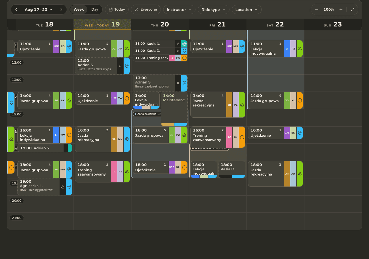 screenshot — today's schedule