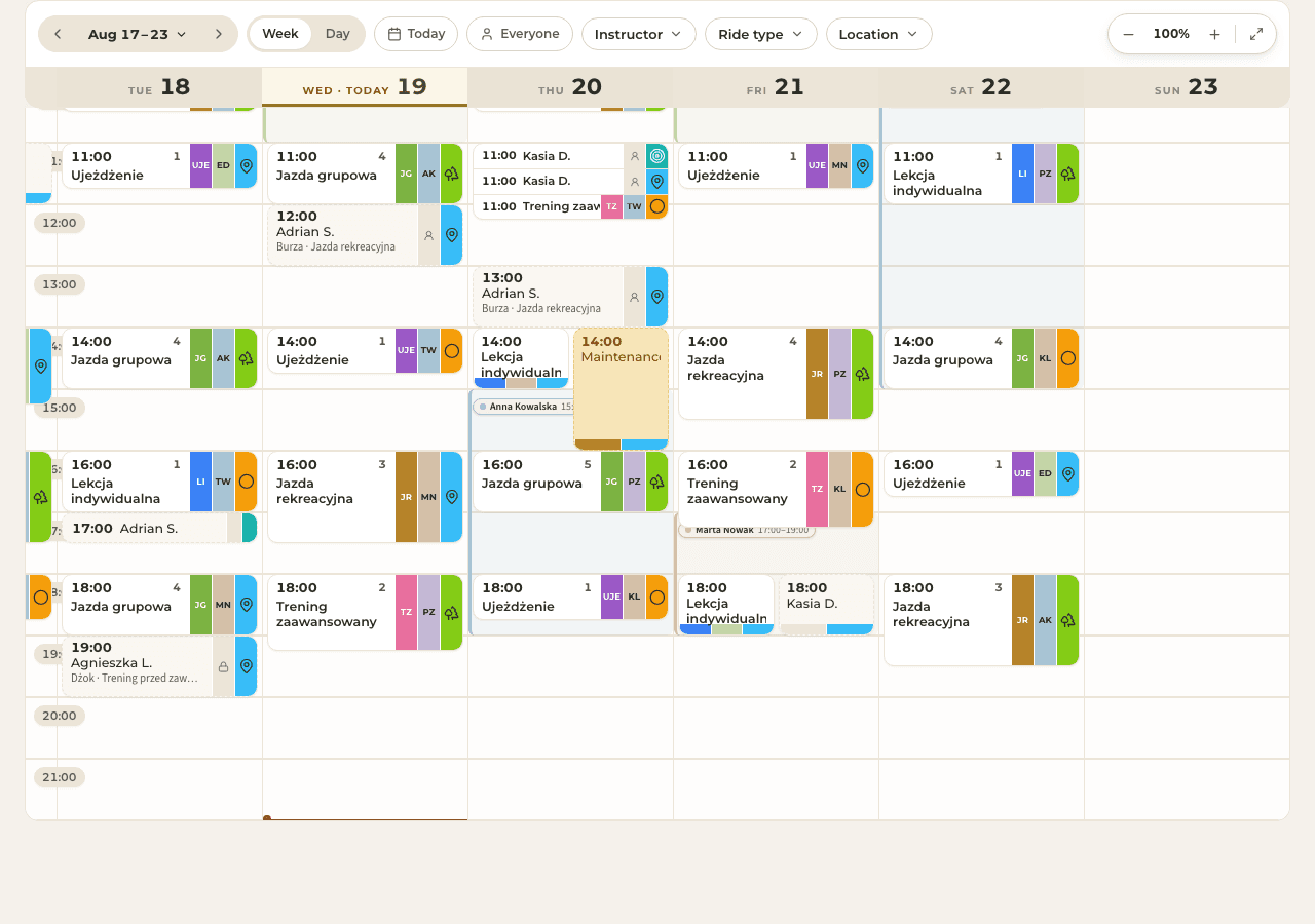 screenshot — today's schedule