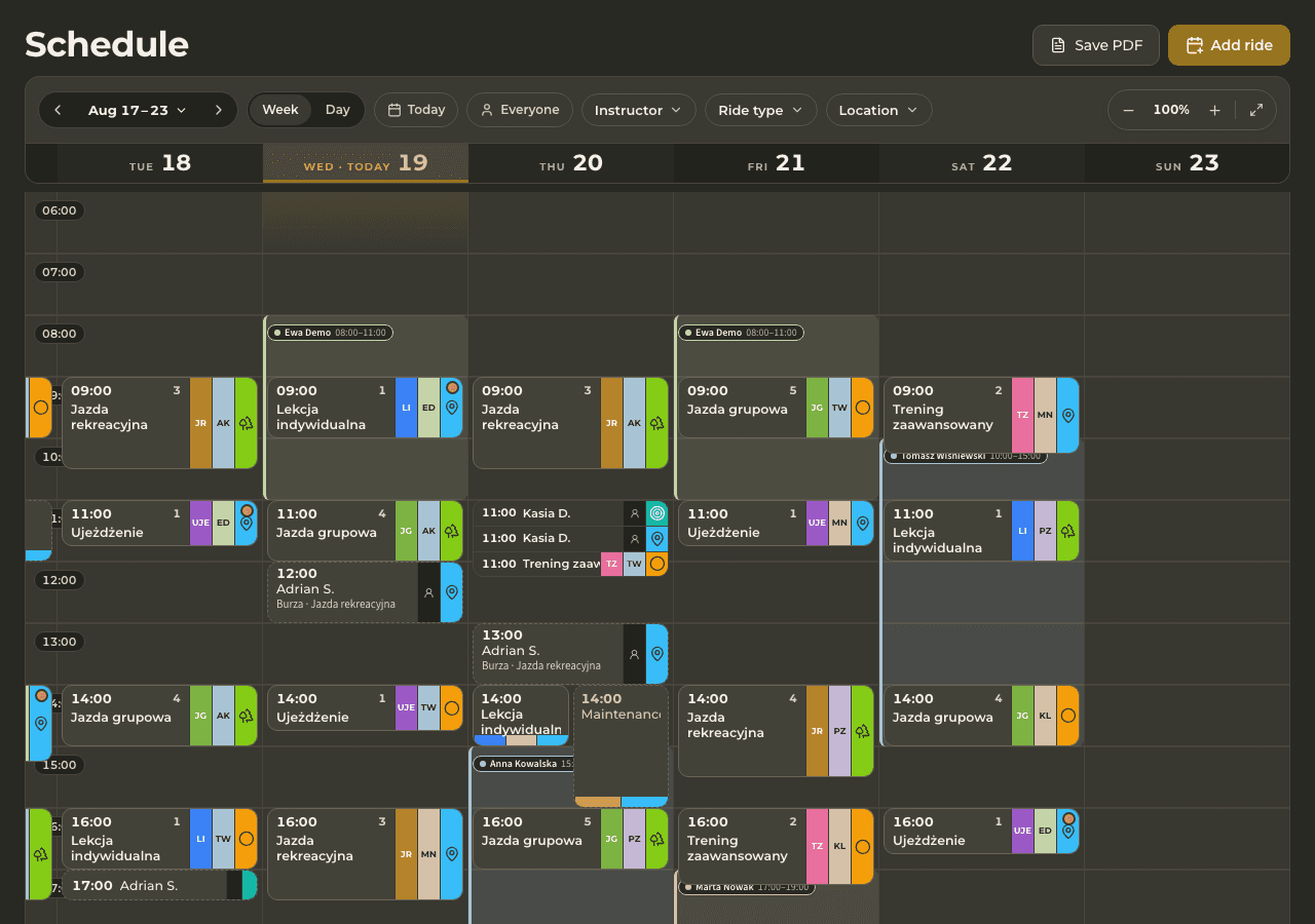 app — instructor day view