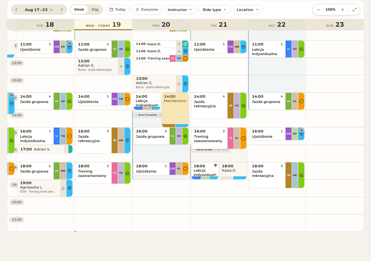app — instructor day view