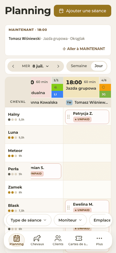 capture d'écran - le planning d'aujourd'hui